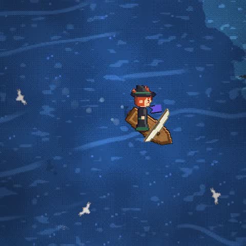Herói remando um barco em mar aberto com gaivotas